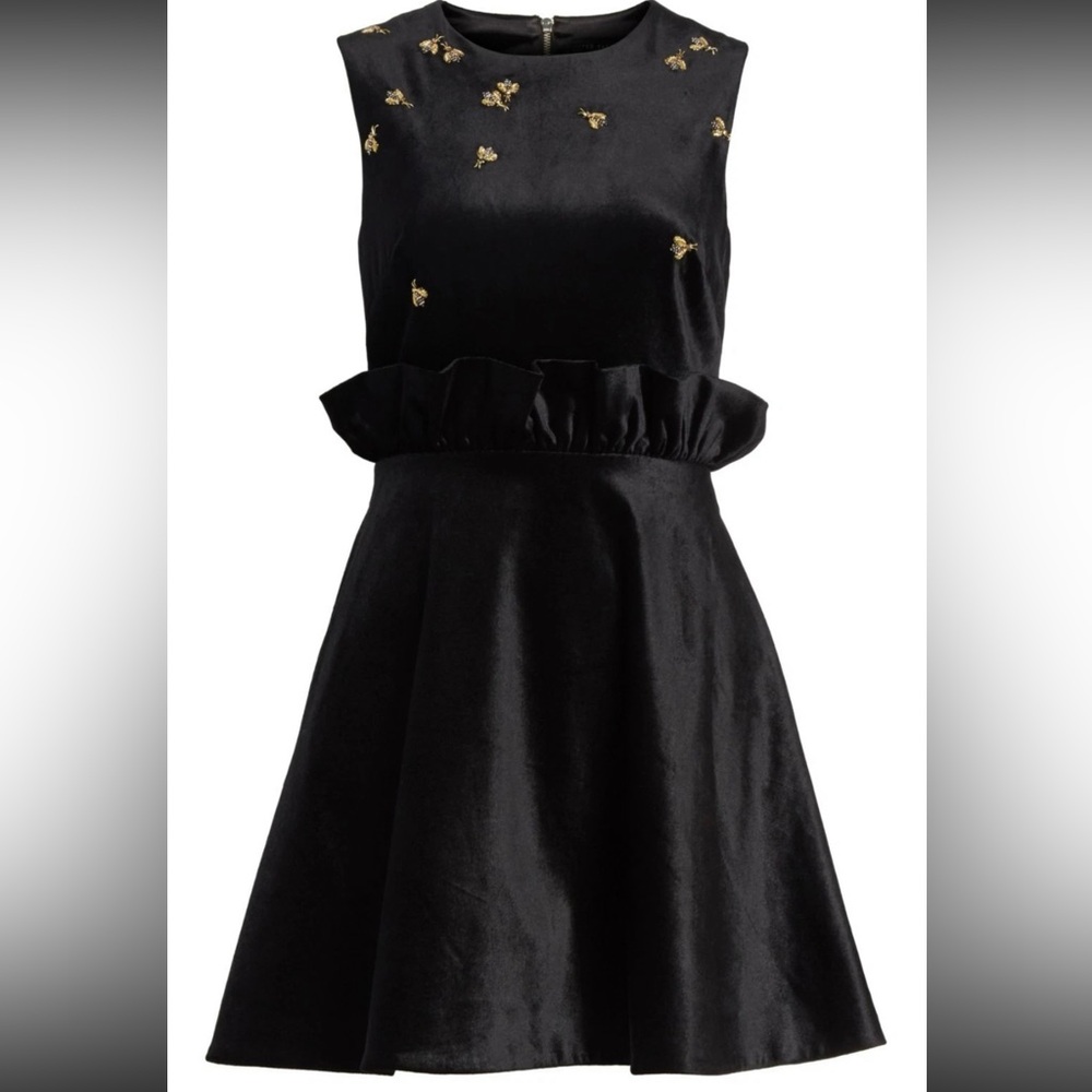Elegant Black Queen Bee Ruffle Shift Dress Ted Baker NWT